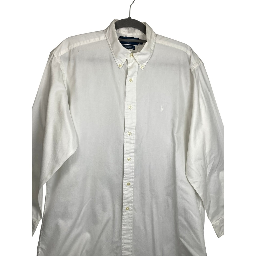 Vintage Ralph Lauren Yarmouth Mens 16 32/33 White Herringbone Button Down Shirt - Picture 3 of 16